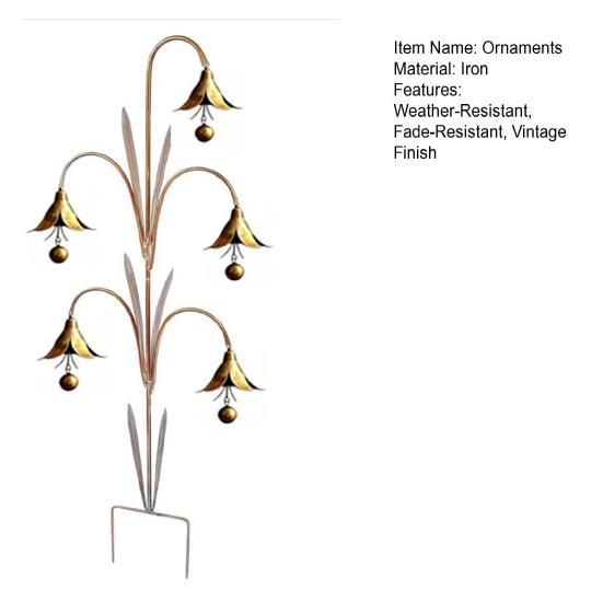 Metal Hanging Decor for Patio Bluebell Flower Wind Chime Stake, Iron Garden with Ground Durable Rustic Bell, Outdoor Yard Lawn Art Home