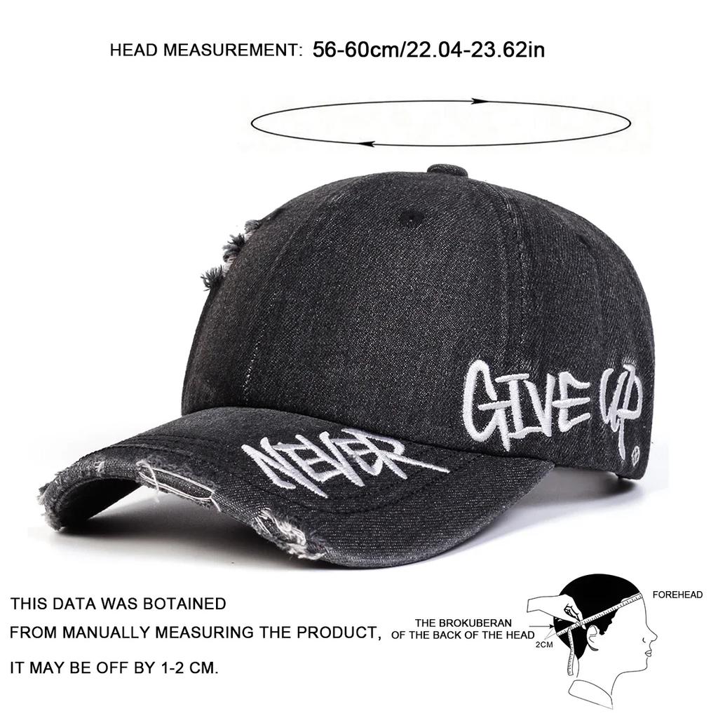 Gorras de Béisbol Bordadas con Letras Unisex 'Never Give Up' para Primavera y Otoño, Ajustables, Casuales para Exteriores, Sombrero Protector Solar, Gorra Deportiva