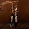 Bohemian Vintage Leaf Feather Earrings - Ethnic Style Long Chain Ear Hooks for Women