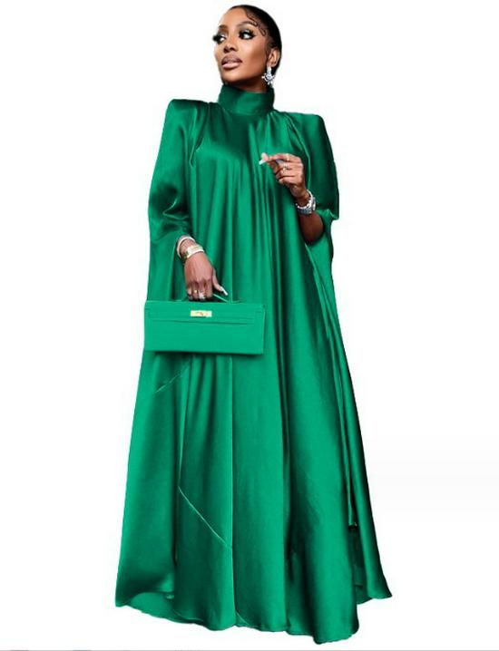 2023 Damen Stehkragen Weites Satin Swingkleid - Europäischer, Amerikanischer und Südostasiatischer Stil