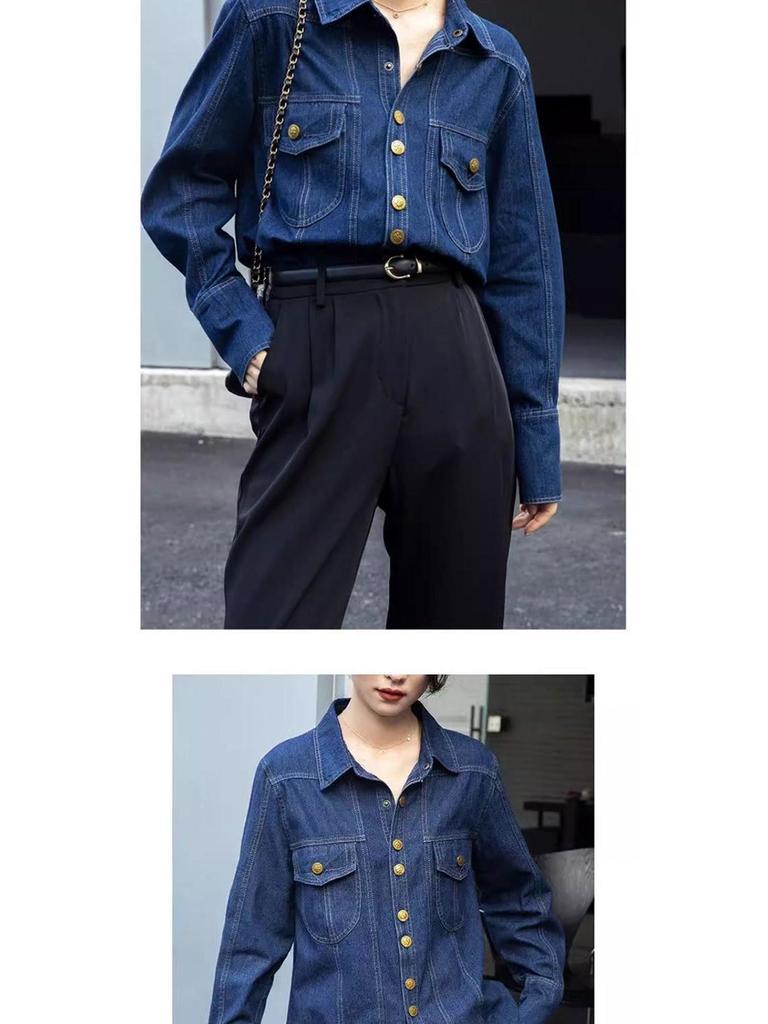 Women's Plus Size Retro Denim Shirt Jacket - Spring/Autumn 2025