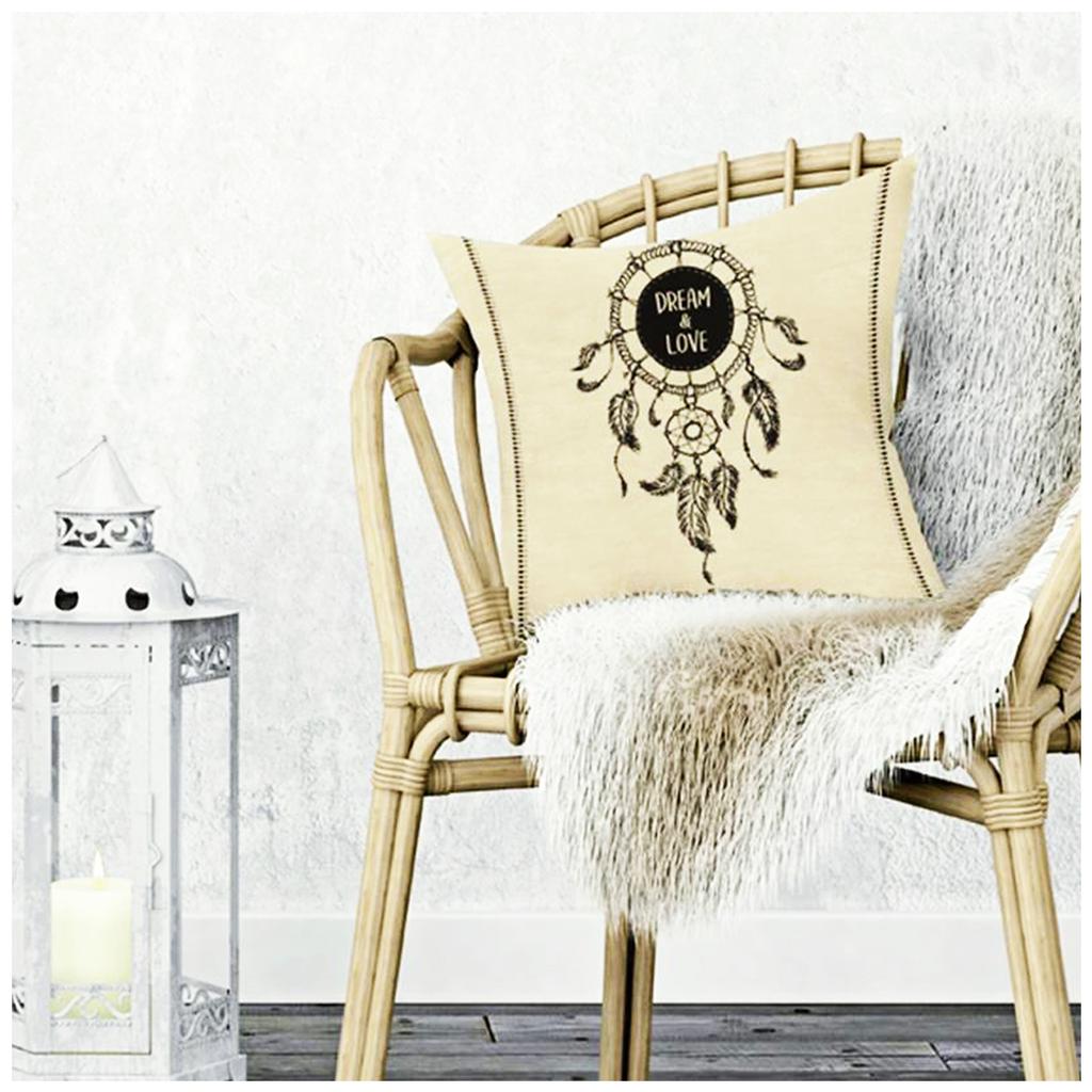 Les Trésors De Lily [Q2187] - Black Beige 'Boho' Cotton Cushion Cover (dream & Love- Dreamcatcher) - 40x40 Cm