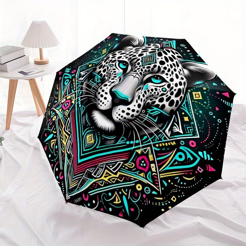 1pc Leopard Print Automatic Opening/closing Umbrella, Reinforced 8-Rib Construction, Compact Travel Umbrella Yy250808188