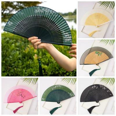 Classical Chinese Style Folding Fan Elegant Tassel Folding Fan Handheld Fan  Home Decoration