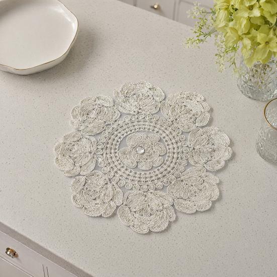 Rose Placemat, Round Embroidered Light Breathable Placemat, Protects Against Stains Burns Scratches Coasters, for Kitchen Dining Room