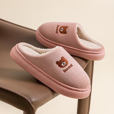 Cartoon Bear Cotton Slippers Autumn and Winter Indoor Home Velvet Warm Non-slip Thick-soled Couple Plush Slippers