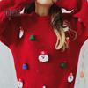 Women Christmas Sweater Santa Claus Xmas Hat Decor Loose Fit Knitting Tops Round Neck Long Sleeve Autumn Winter Sweater