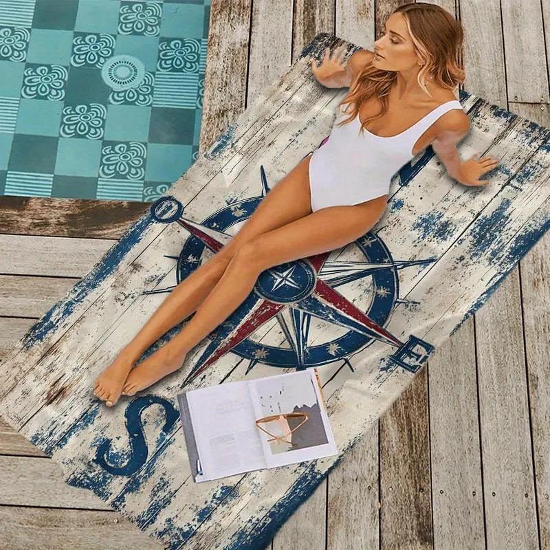 Strandtuch mit Vintage-Kompass-Design: Perfekt für Abenteuer am Meer! Geeignet für Handtücher, Badetücher, Strandtücher