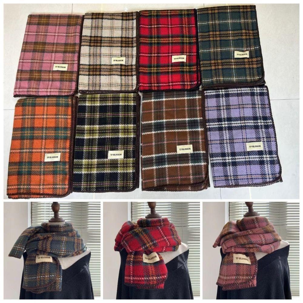 Cashmere Red Plaid Scarf Plush Wool Scarves Simple Long Shawl Lady