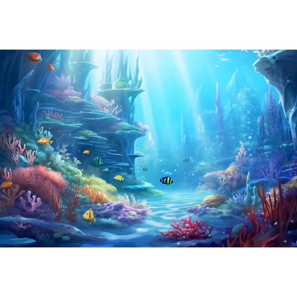 Underwater World Seabed Photography Backdrop Decor Ocean Undersea Fish Coral Baby Birthday Background Photo Studio Props Custom