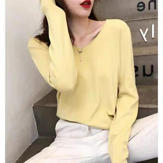 2026 Korean V-Neck Long Sleeve Knit Pullover Sweater for Women