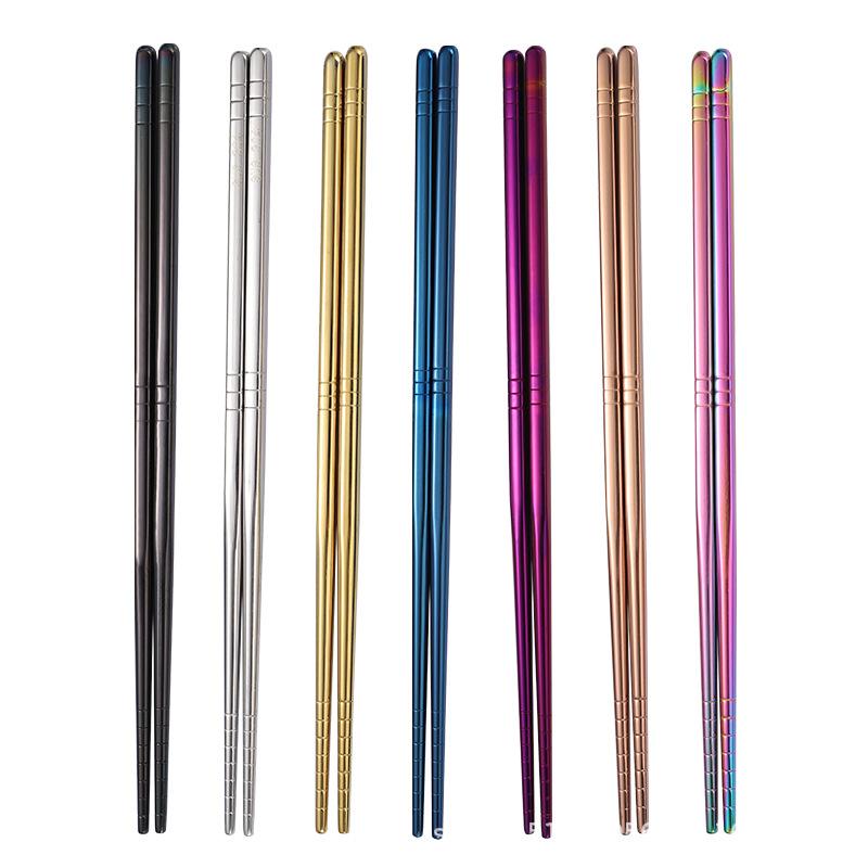 1 pair Stainless Steel Chopsticks Non-Slip Reusable Chinese Chopstick Sushi Noodle Metal Chop Sticks