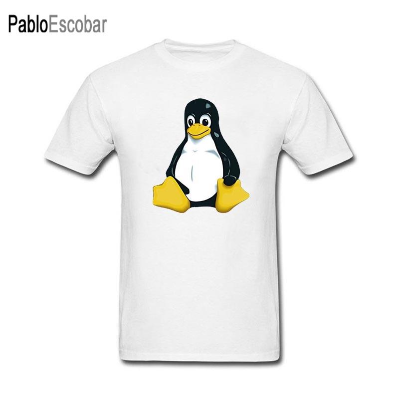 LINUX Funny T Shirt for men men cotton tshirt Natural Cotton Black footed penguin  summer brand top tees 4XL 5XL