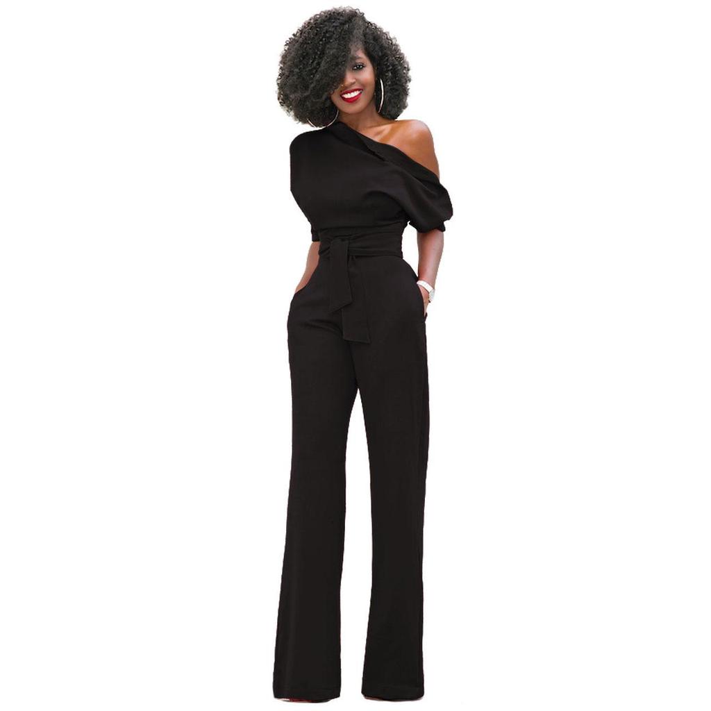 Pantaloni a gamba larga della tuta abbottonata con colletto inclinato in tinta unita alla moda da donna a 7 colori