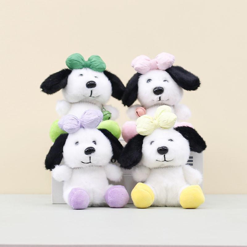 Cute Cartoon Style Plush Dog Keyring With Bowknot For Bags And Backpacks In Various Colors
