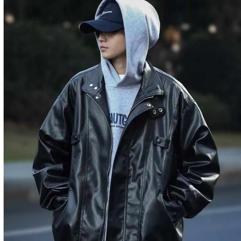 Men's Autumn American Fashion Loose Fit PU Leather Pilot Jacket