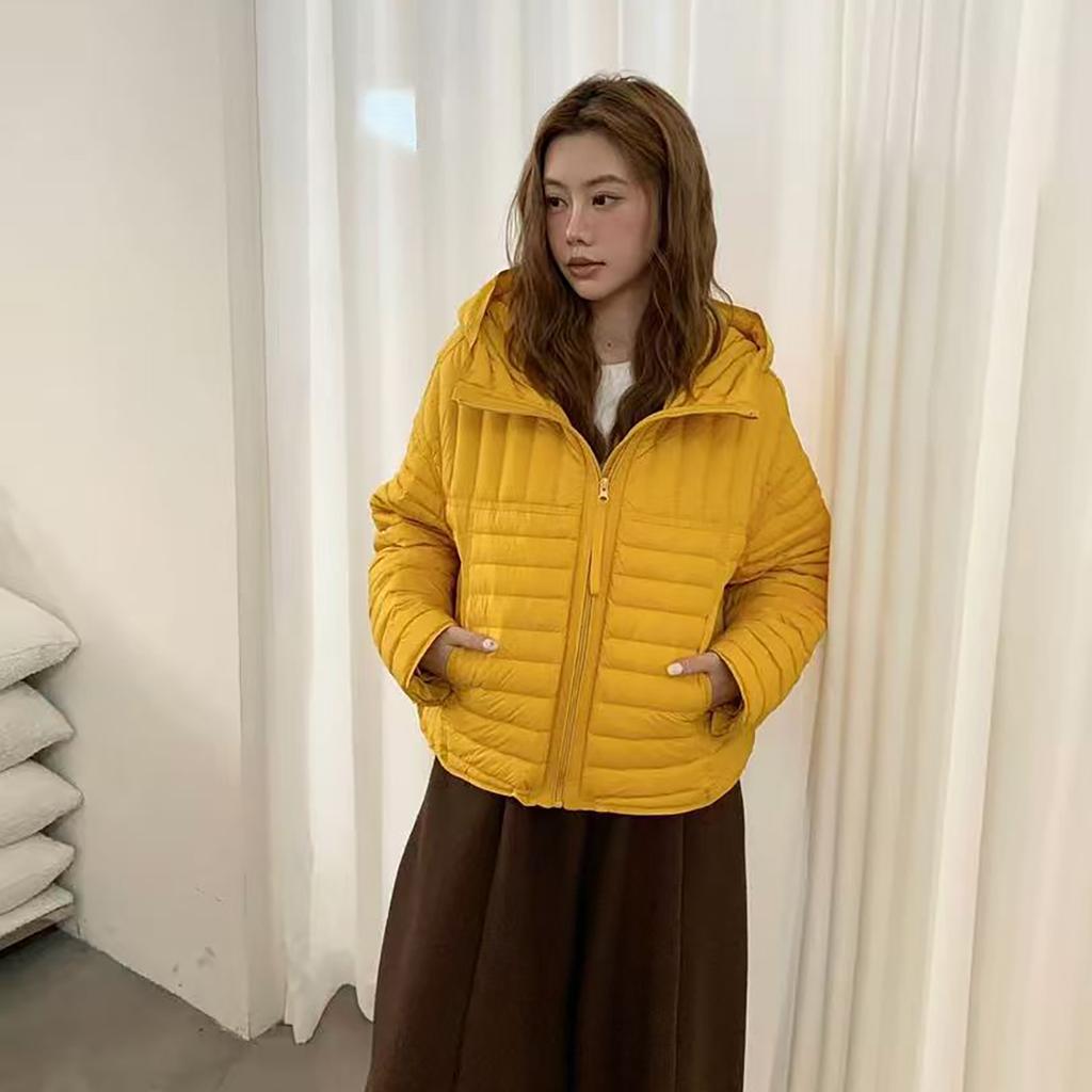 White duck down ribs light puffs hooded down jacket women's new loose and thin versatile warm jacket