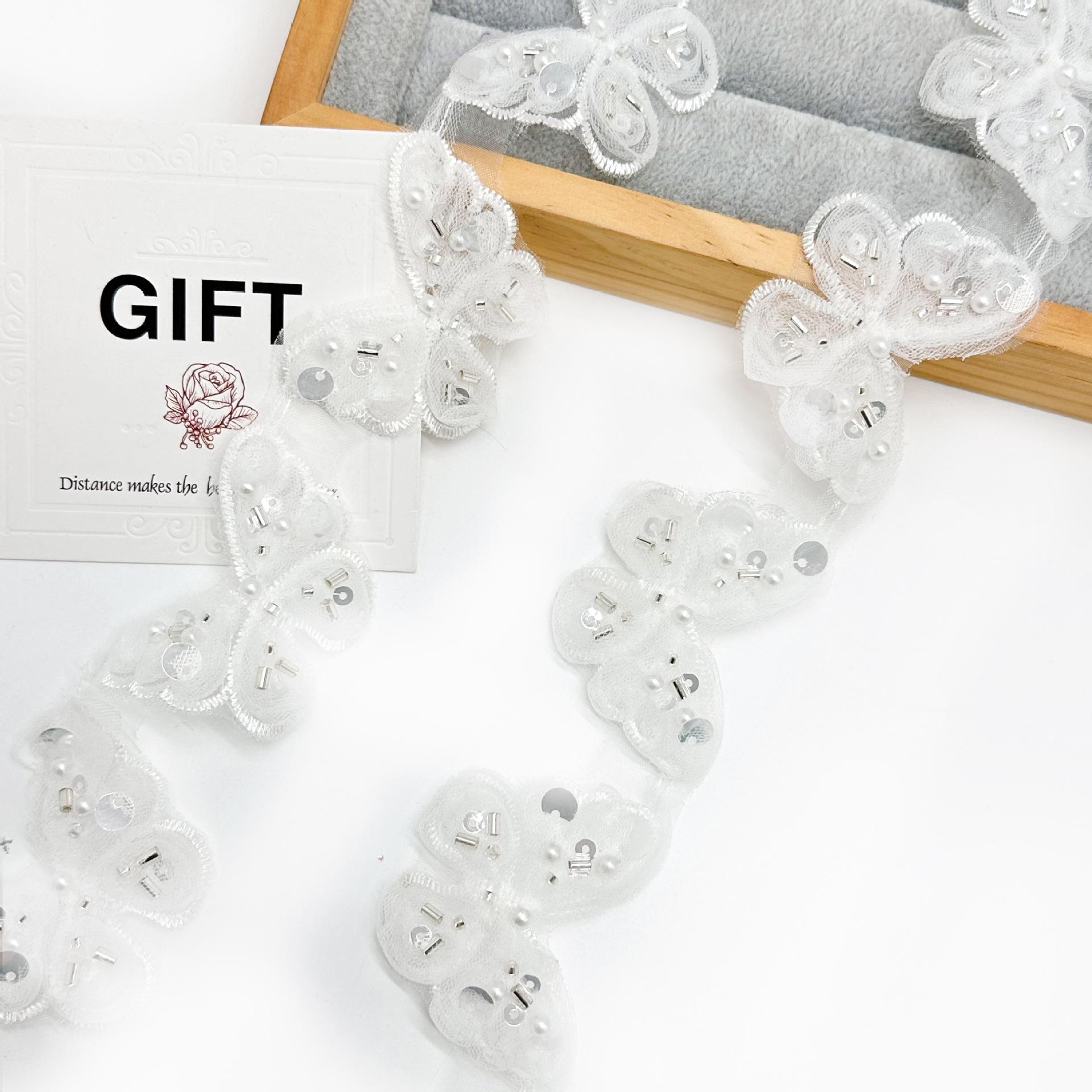 

Color Embroidery Butterfly Handmade Beads Barcode Clothing Lolita Dress Decorative Lace Butterfly Lace Accessories T1094 white one