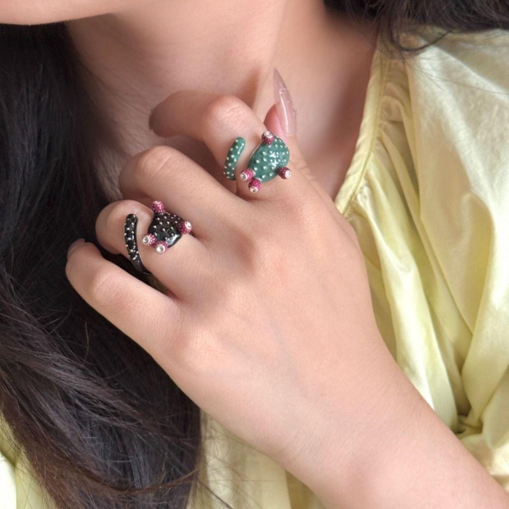 Dripping Oil Painting Ring Korean Style Enamel Ring Cute Cactus Drip Oil Ring  Gift