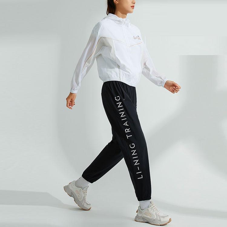 Li Ning Solid Color Elastic Letter Print Sports Long Pants Women Bottoms Black AYKR994-1