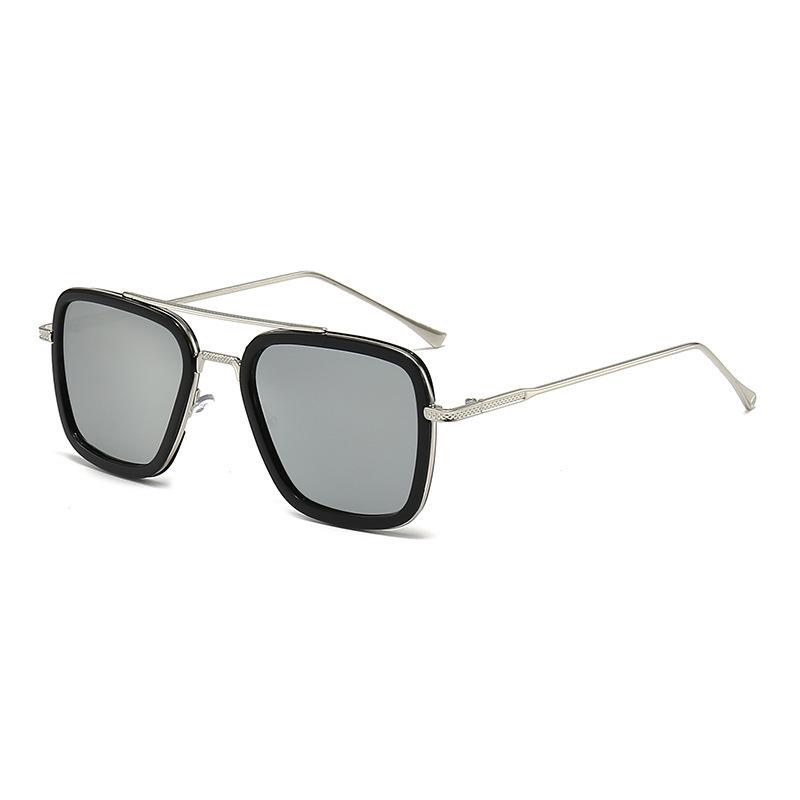 Trendy Unisex Double Beam Metal Square Frame Sunglasses for European American Fashion