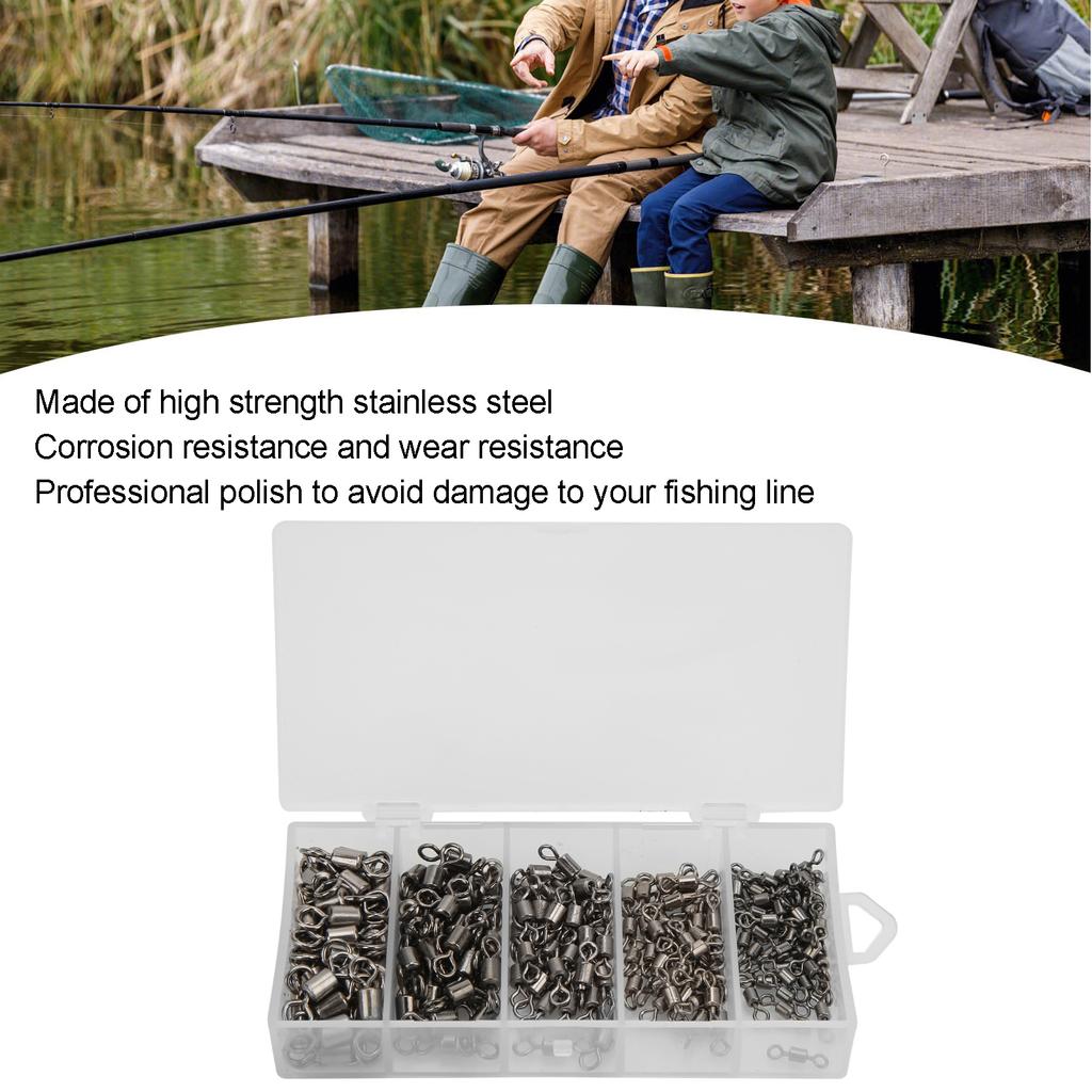 210Pcs/lot 8 Shape Fishing Swivels Bearing Solid Rings Rolling Metal Fishing Connector