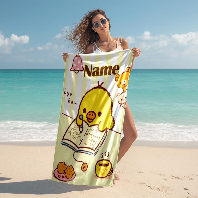 Personalized Customized Proof Beach Towel with San-X Rilakkuma Pattern - Soft, Absorbent,quick-drying,perfect Swimming,camping&bathing