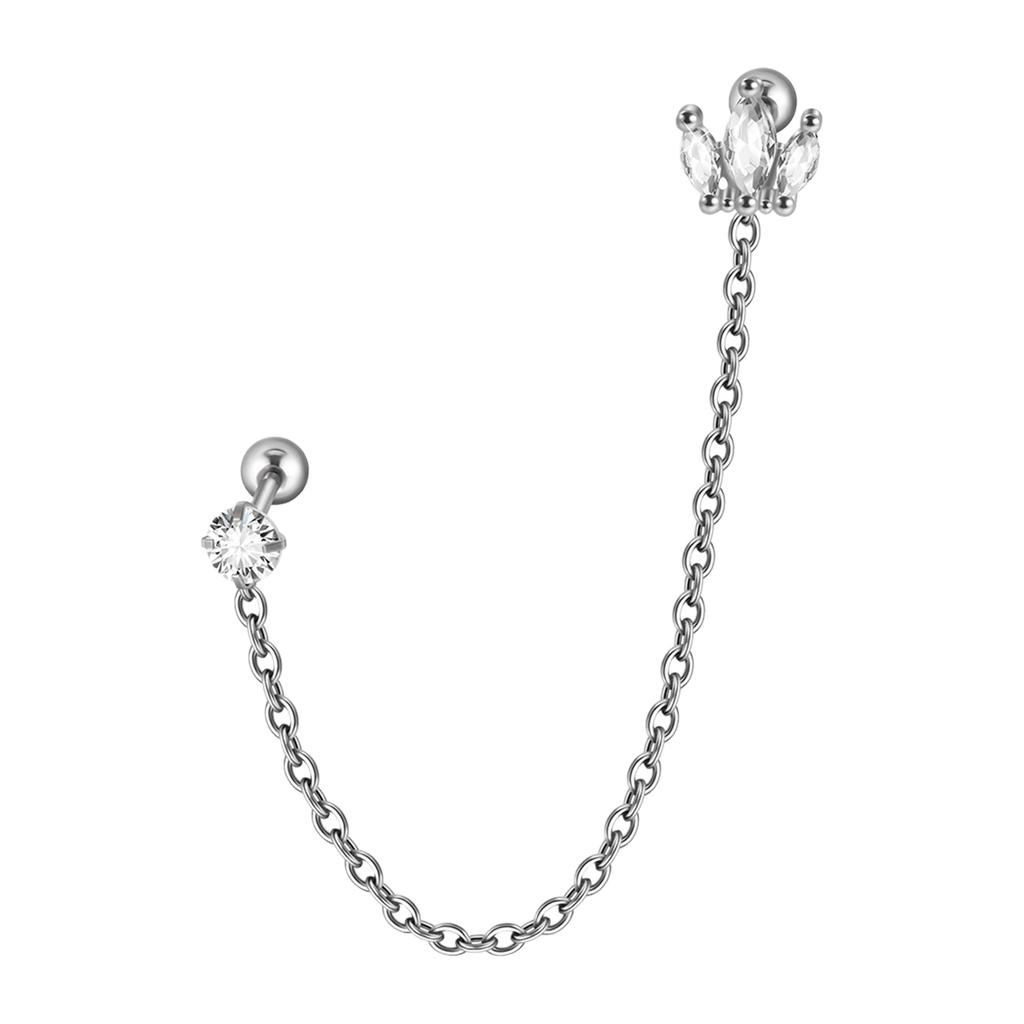 Surgical Steel Zircon Crown Chain Ear Tragus Cartilage Flower Piercing Earring Conch Ear Helix Piercing Body Jewelry