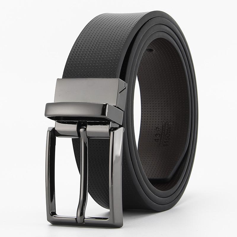 Pin Buckle Belt for Men  Double Sided Genuine Leather Casual and Fashionable Belt Rotating Buckle