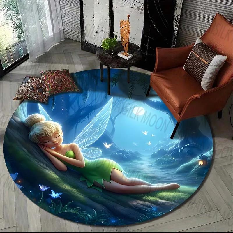 Fairy Princess Round Rug Flannel Printed Carpet Magical Design Kids Room Decor Cozy Soft Floor Mat Home Decoration Indoor Use