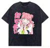 Anime Pink Hair Girl Kawaii Japanese Text Vintage Washed Aesthetic T-Shirt Unisex Oversized Y2K Streetwear Cotton Graphic Tee