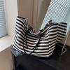 Trendy Simple Stripe Design Tote Bag For Girls Women Canvas Shoulder Bag Ladies Shopping Bags  Handbags
