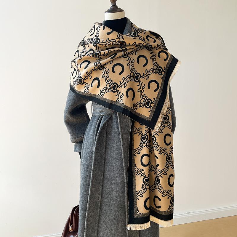 Winter Christmas Wind Letter Simple Fashion American Imitation Cashmere Women's Warm Scarf High-end Air Conditioner Shawl Scarf