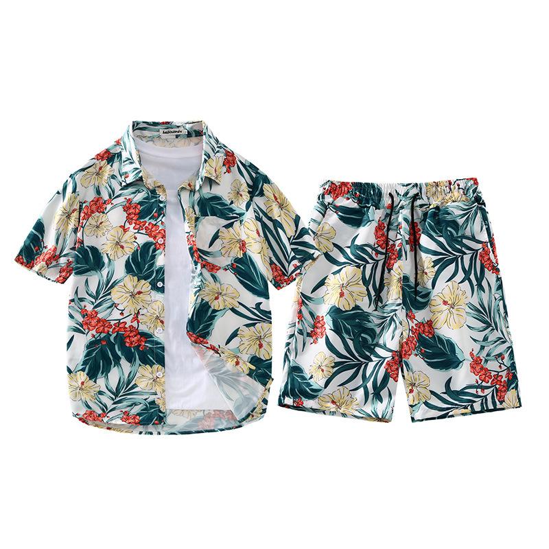 Versatile Men's Quick-Dry Shorts & Floral Shirt Set - Retro Hainan Island National Trend