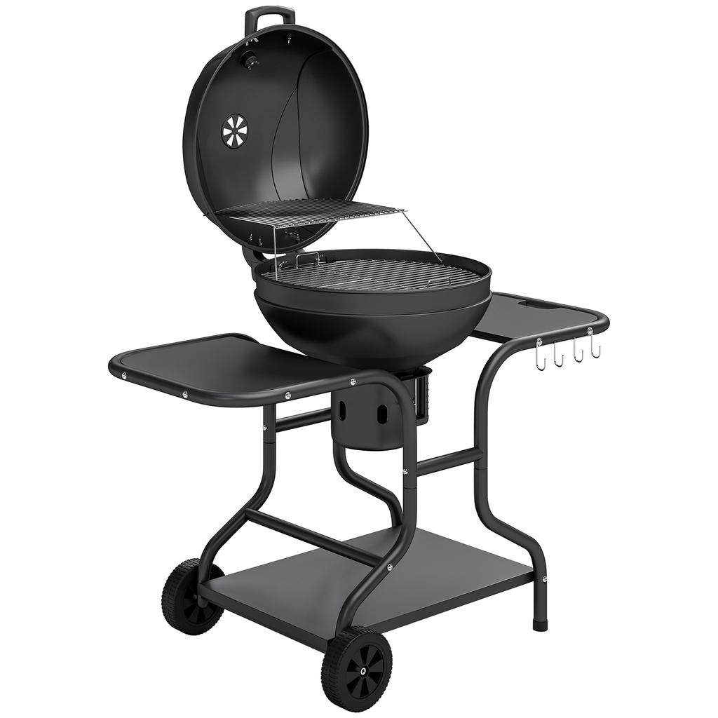 Barbacoa de Carbón Ahumador con Mesas Laterales Tapa Termómetro Ruedas 129 x 63.5 x 106.5 cm