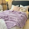 Office Lunch Break Milk Fleece Throw Blanket Waffle Checkered Blanket 3D Solid Color Plush Polyester