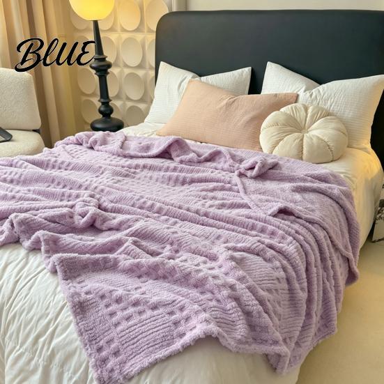 Office Lunch Break Milk Fleece Throw Blanket Waffle Checkered Blanket 3D Solid Color Plush Polyester