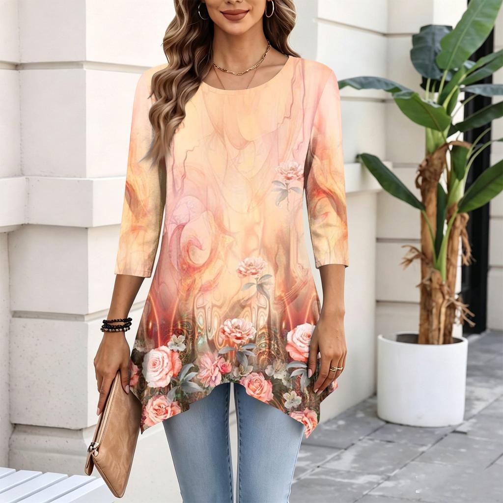 Women's Fashion Casual Three-Quarter Sleeve Pullover Top for Everyday Wear