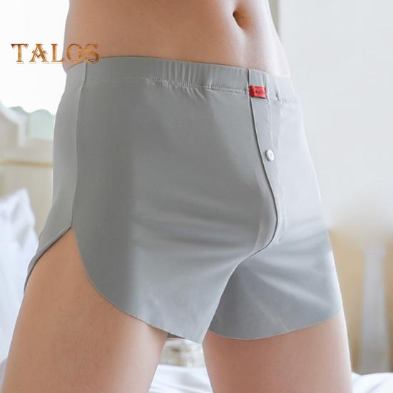 Boxer da uomo, slip in seta di ghiaccio, mutandine sottili senza cuciture, elastiche a vita media, convesse, a tinta unita, con spacchi