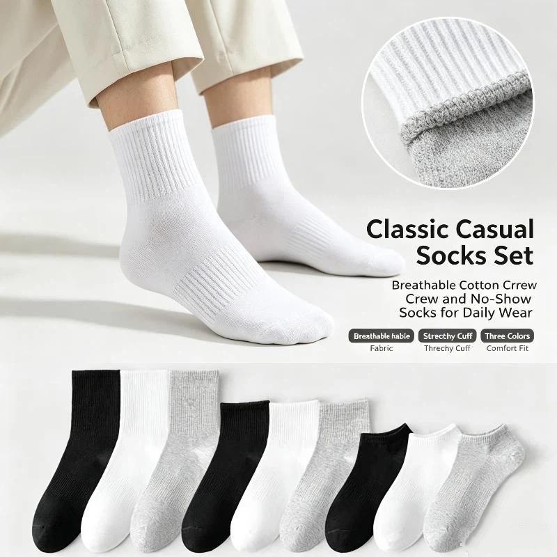 1Pair Solid Color Breathable Cotton Socks Casual Sport Trendy Fashion Short/Mid-Length/Long-Length Socks