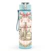 1PC Lace Bow Cross Religious Vintage Print 750ml Color Plastic Sports Water Bottle Leakproof Flip Straw Lid Suitable for Sports Office Home Use