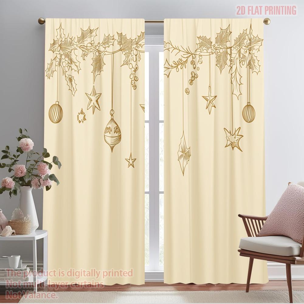 

2 шт., 2D плоская печать Шторы Рулонные шторы Рождественские колокольчики Звезды Остролист_а 100% полиэстер (без удилища) Украшения для дома 52.50×116.00 CM 2pcs