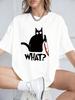 Schwarze Katze mit Messer Aufdrucken Kurzarm T-Shirts Damen Sommer Baumwolle T-Shirts Locker O-Ausschnitt Weiche Oberteile Streetwear