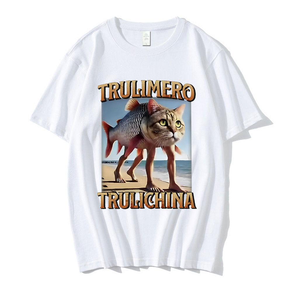 

Футболка Trulimero Trulichina Забавная Мем с Котом-Рыбой Итальянская Футболка с Мозговым Гниением Мужская Женская Модная Винтажная Футболка Повседневная Юмористическая Футболка M