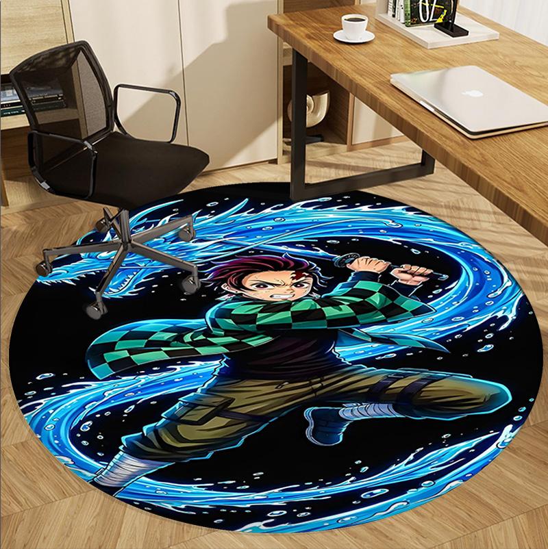 Demon Slayer Pattern Round Rug, Indoor/Outdoor Mat, for Picnic, Gameroom, Bedroom, Office, Living Room, Home Decor Carpet, Birthday Gift