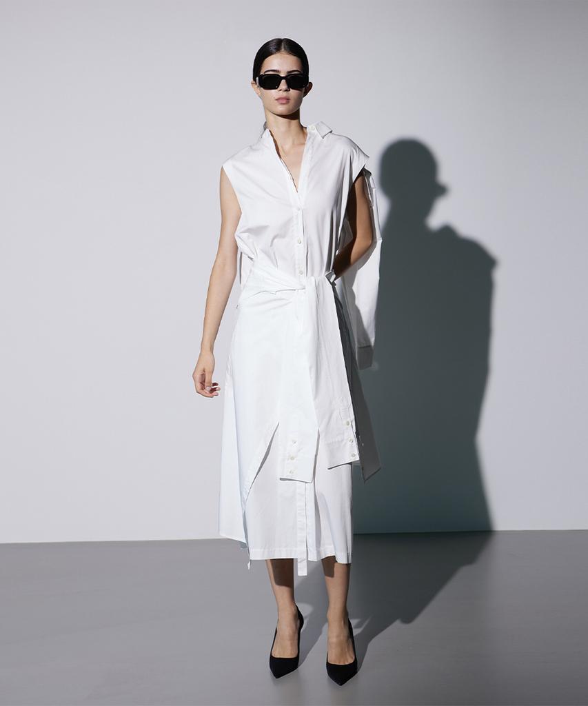 Meuameu Off-Sleeve Tied Shirt Dress