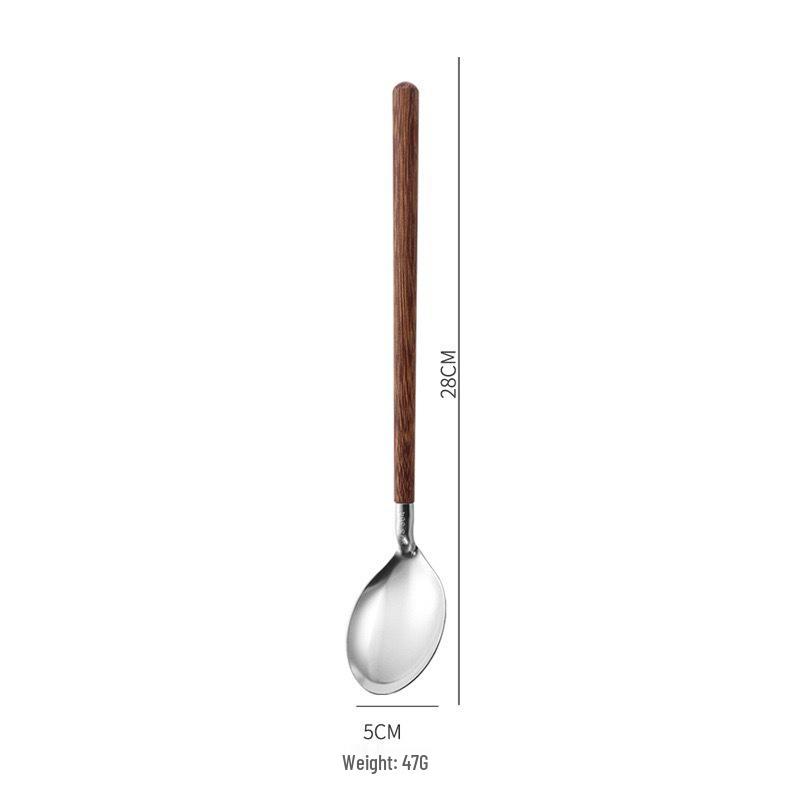 Stainless Steel Spoon & Fork Set with Wood Handle for Buffet & Hot Pot