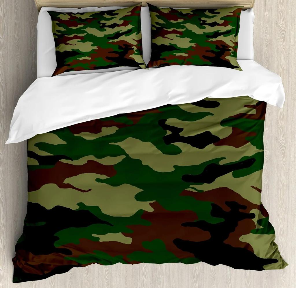 3 Pcs Grey Camo Comforter Bedding Set Full Size, Camouflage Army Design Bedding Collections for Kid Boy, Soft All-Season Bed Set