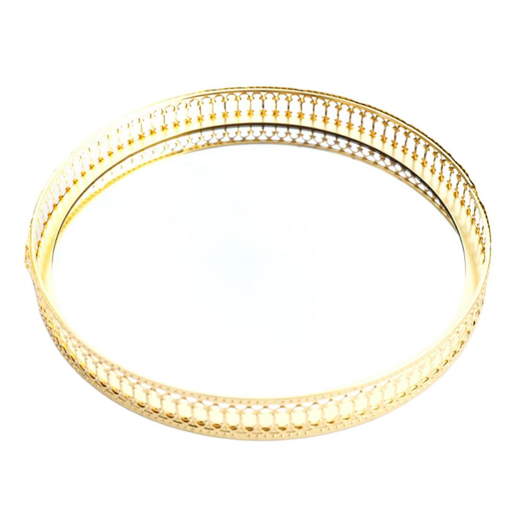 Gold Metal Mirror Base Tray Perfume Jewelry Makeup Decorative Vanity Tray