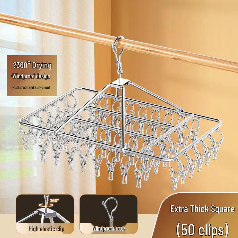 Rotating Stainless Steel Sock Drying Rack with Anti-Drop Pegs for Home and Dormitory Use